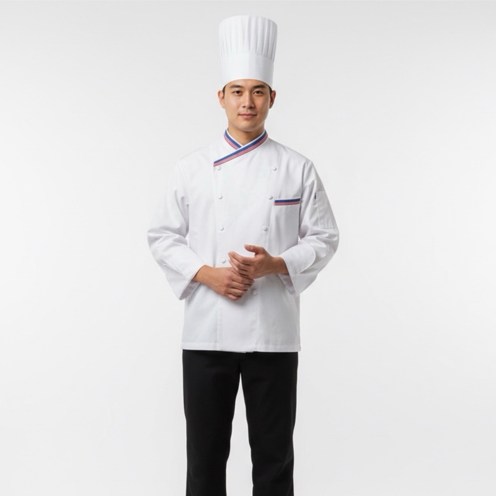 New Chef White Chef Jacket with an American flag.